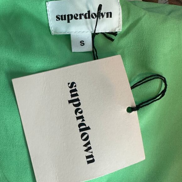 Superdown Green Strapless Mini Dress SMALL Resort Ruffle Tendrils Ruched $84 NEW - Picture 8 of 9